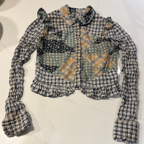 Free People Tops - Free People Patchwork Plaid Ruffle Blouse